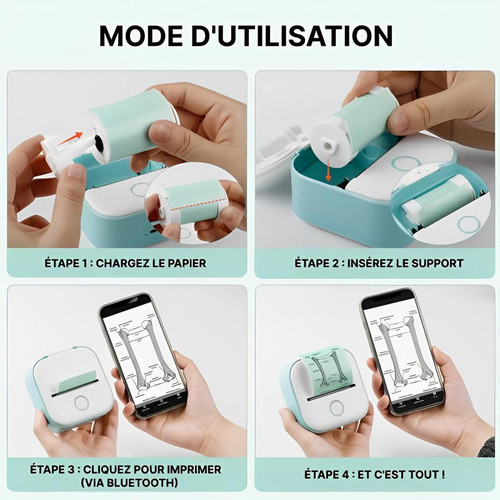 Imprimante Thermique Portable Sans Fil Pour Android et iOS