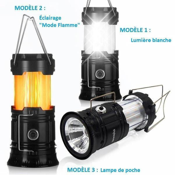 Lanterne De Camping 3-en-1 - Lampe De Poche LED Effet Flamme