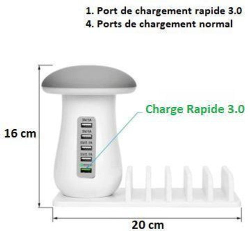 Socle de Chargement Rapide Multi-port & Lampe (5 ports)